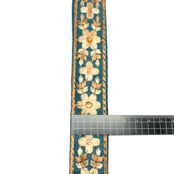 【50cm単位】グリーンブルー　細め　インド刺繍リボンハンドメイド材料　りぼん素材 3枚目の画像