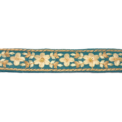 【50cm単位】グリーンブルー　細め　インド刺繍リボンハンドメイド材料　りぼん素材 2枚目の画像
