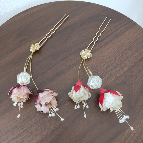 髪飾り♡かんざし♡フクシア♡アメリカンフラワー♡ディップ
