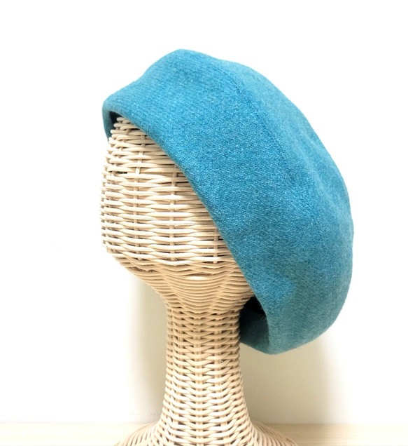 ウール　キレイ色　ターコイズブルー　ベレー帽 2枚目の画像