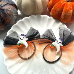 ハロウィン かぼちゃ おばけちゃん チュール キッズ ヘアゴム リボン