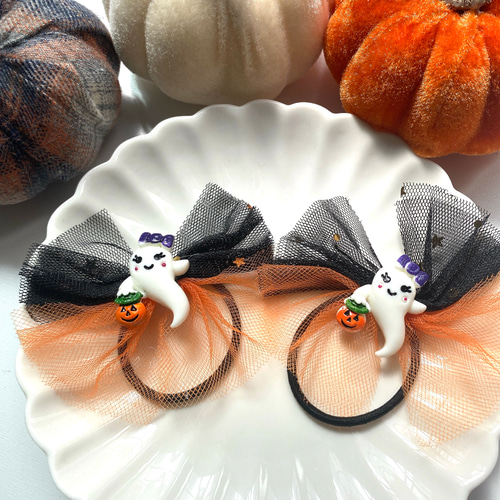 ベビーヘアクリップ　ハンドメイド　ヘアピン　ヘアゴム　ハロウィン　おばけかぼちゃ ベビーヘアクリップハンドメイドヘアピンヘアゴムハロウィン