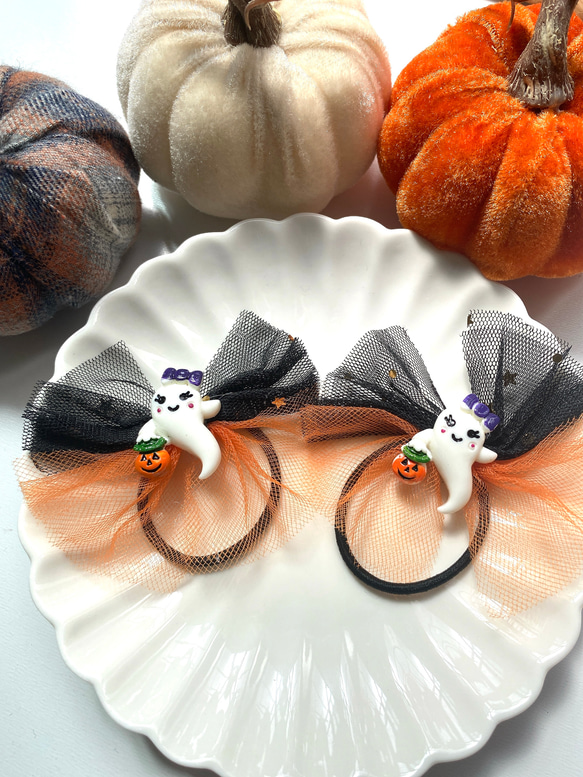 オーダー♡ かぼちゃくま】ヘアクリップ ヘアピン ヘアゴム ベビー