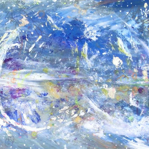 原画「癒しの空と海」額サイズ48×35㎝ パワーアート 絵画 息吹