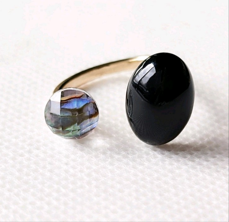 Black Onyx × Avaron shell ブラックオニキス＆アバロンシェルフォークリング サージカルステンレス