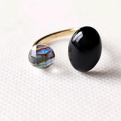 母の日早割✿Black Onyx × Avaron shell ブラックオニキス＆アバロンシェルフォークリング 2枚目の画像