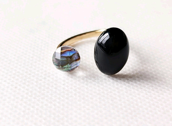 Black Onyx × Avaron shell ブラックオニキス＆アバロンシェルフォークリング 2枚目の画像