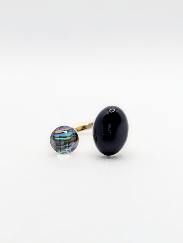 母の日早割✿Black Onyx × Avaron shell ブラックオニキス＆アバロンシェルフォークリング 5枚目の画像