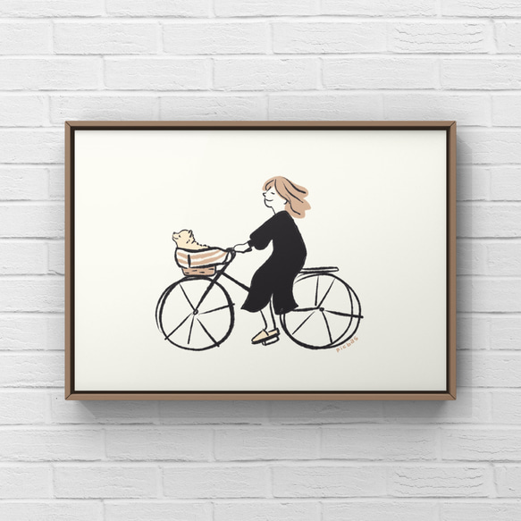 ポメラニアン【自転車】A4ポスター　犬　ペット　イラスト　うちの子 1枚目の画像