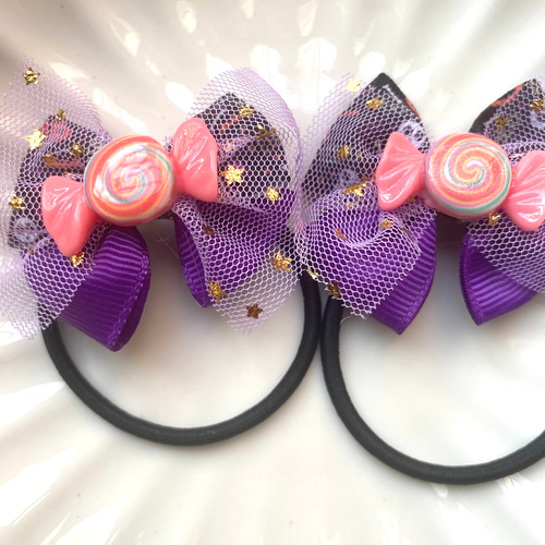 ハロウィン キャンディ 飴ちゃん チュール リボン キッズ ヘアゴム