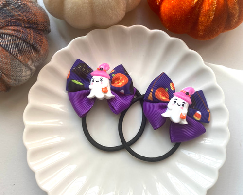 ハロウィン おばけ かぼちゃ リボン キッズ ヘアゴム リボン