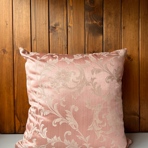 クッションカバー】【椅子生地使用】花柄 ボタニカル 光沢 ピンク色