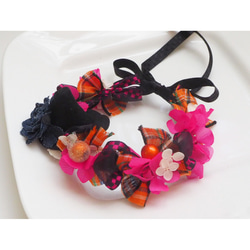 ペット用アクセサリー　pink＊black＊orangeの花かんむり 1枚目の画像