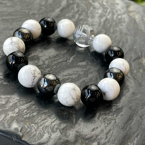 超極希少品 天然 ハウライト (マグネサイトではない) ブレスレット 21mm玉 特価!ハウライト（マグネサイト）の10mmブレス 【天然石