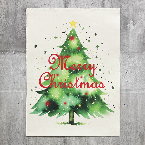 クリスマス タペストリー キャンバス生地 布 壁掛け クリスマスツリー柄 選べる大小2サイズ A柄 XA078-Q/R 1枚目の画像