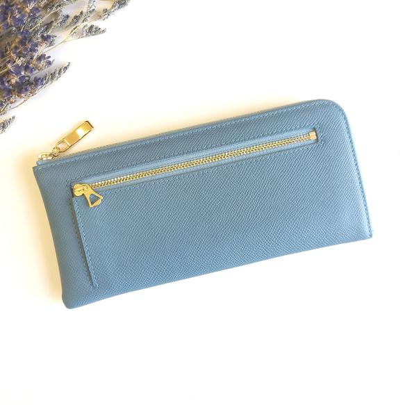 最高級革】24枚もカードが入るスリム長財布(モスブルー) ◇大容量