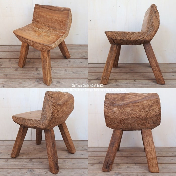 一点物 オールドチーク チェア 40cm 木製 木 イス 椅子 おしゃれ 総無垢材 飾り台 花台 アジアン家具 木製いす 4枚目の画像