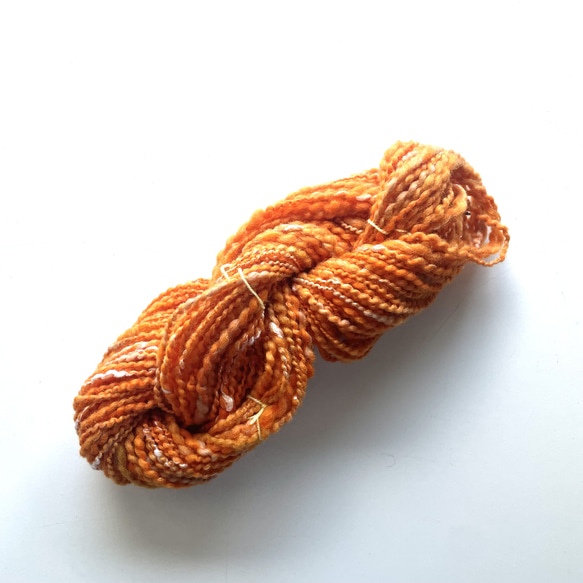 手紡ぎ毛糸〜 双糸 サンセットオレンジ　50g　Ｒ-11 4枚目の画像