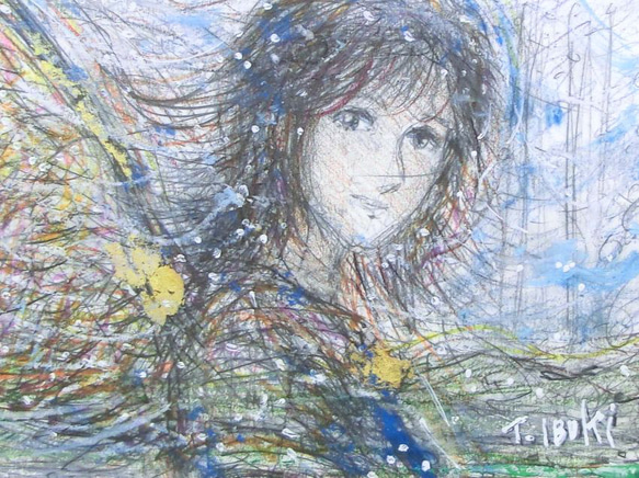 原画「翼の少女」額サイズ40×29㎝ パワーアート 2枚目の画像
