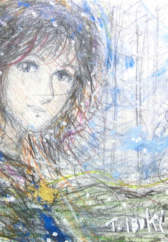 原画「翼の少女」額サイズ40×29㎝ パワーアート 5枚目の画像