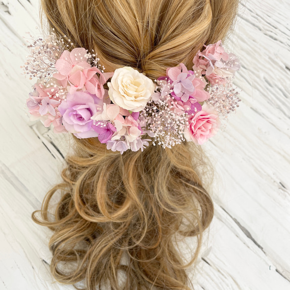 ラベンダー×ピンク　髪飾り　ヘッドドレス 1枚目の画像