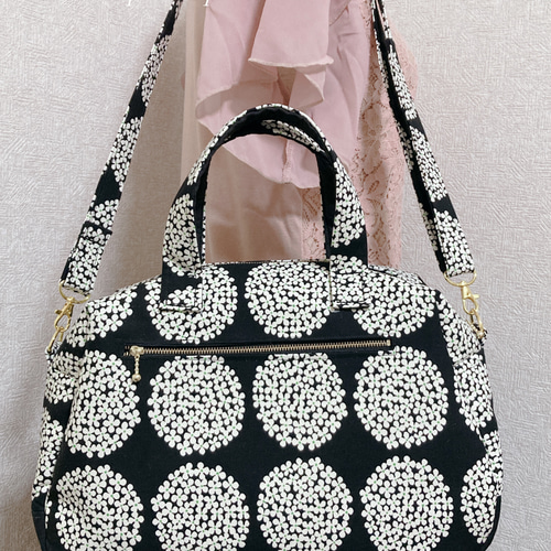 ボストン3way バッグ（L）　北欧幾何学模様×帆布　ハンドメイド
