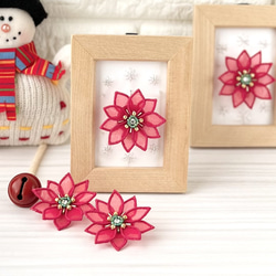 飾って使える⭐︎ポインセチアの刺繍ブローチ（額付き） 3枚目の画像