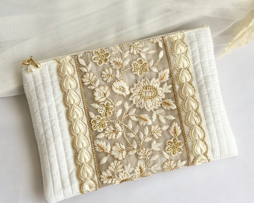 ファスナー母子手帳ケース Sサイズ インド刺繍リボン お薬手帳ケース