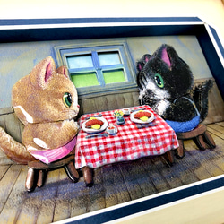【猫／ねこ】シャドウボックス（額・マット付き・送料無料）工芸／絵画ラッピング対応プレゼントにも♪ 4枚目の画像