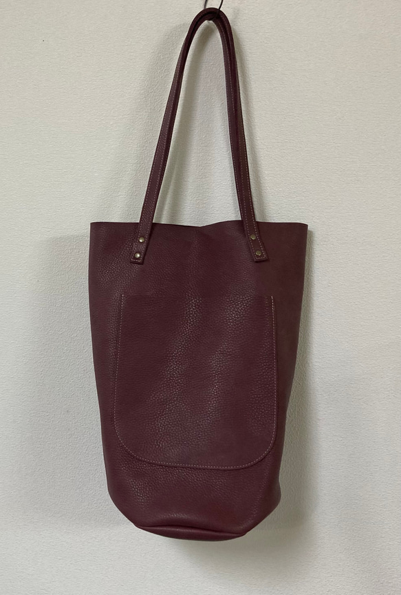 八幡レザー・バケツ型バッグ（ダークワイン） 1枚目の画像