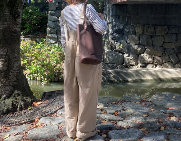 八幡レザー・バケツ型バッグ（ダークワイン） 3枚目の画像