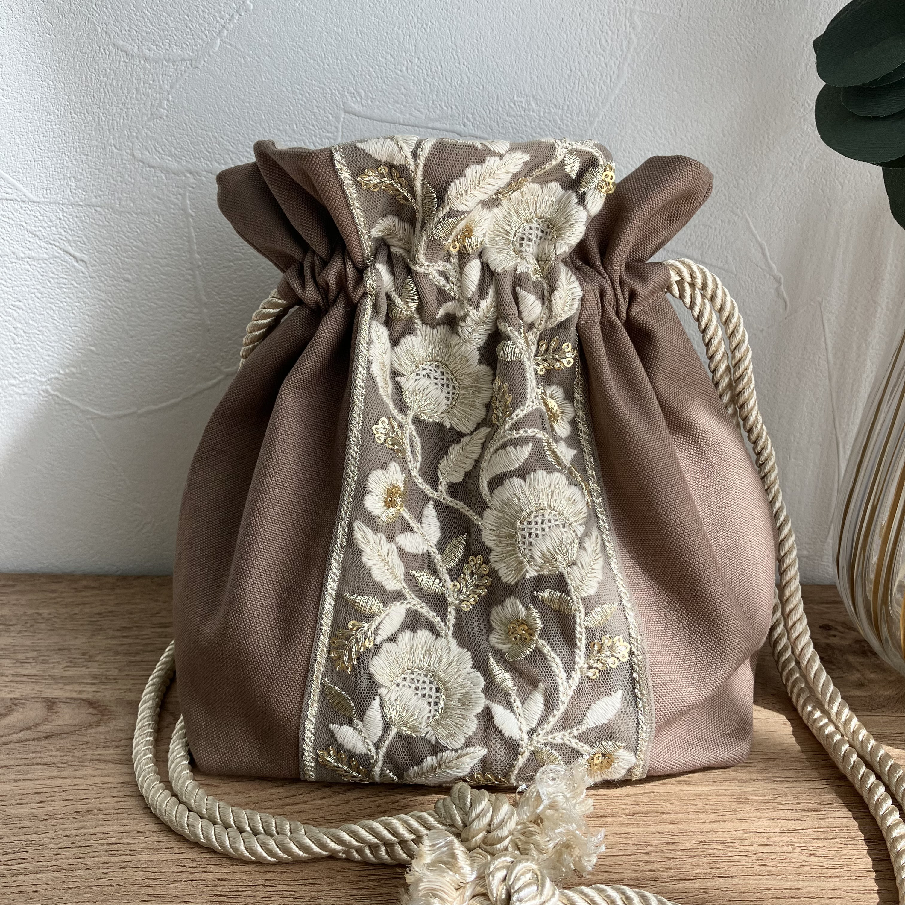 インド刺繍リボン　巾着ショルダーバッグ　オーダー品