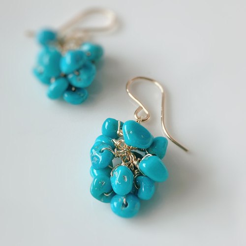 14kgfキングマンターコイズハート・スリーピングビューティーターコイズピアス/ 14kgfキングマンターコイズハート・スリーピングビューティー