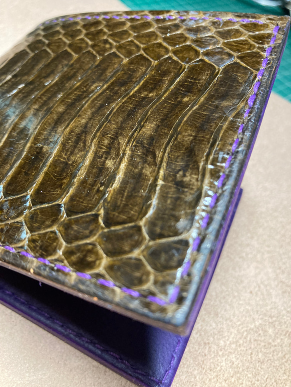 キングコブラ×紫ヌメ革の二つ折り財布　BOXコインケースセット 3枚目の画像