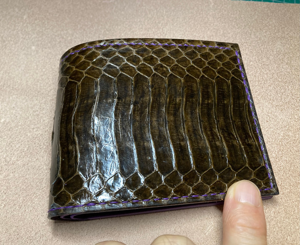 キングコブラ×紫ヌメ革の二つ折り財布　BOXコインケースセット 1枚目の画像