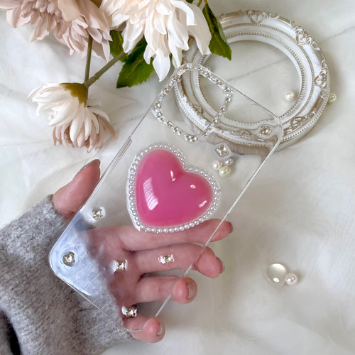 ♡大きなハートのクリアスマホケース♡iPhoneケース/スマホケース/デコ