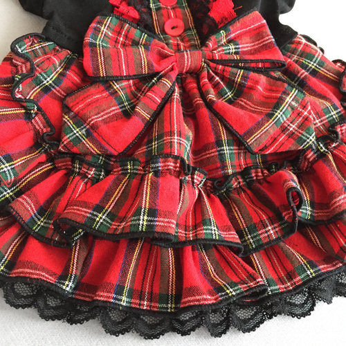犬服 No.168 スコットチェック赤わんぴ ハンドメイド