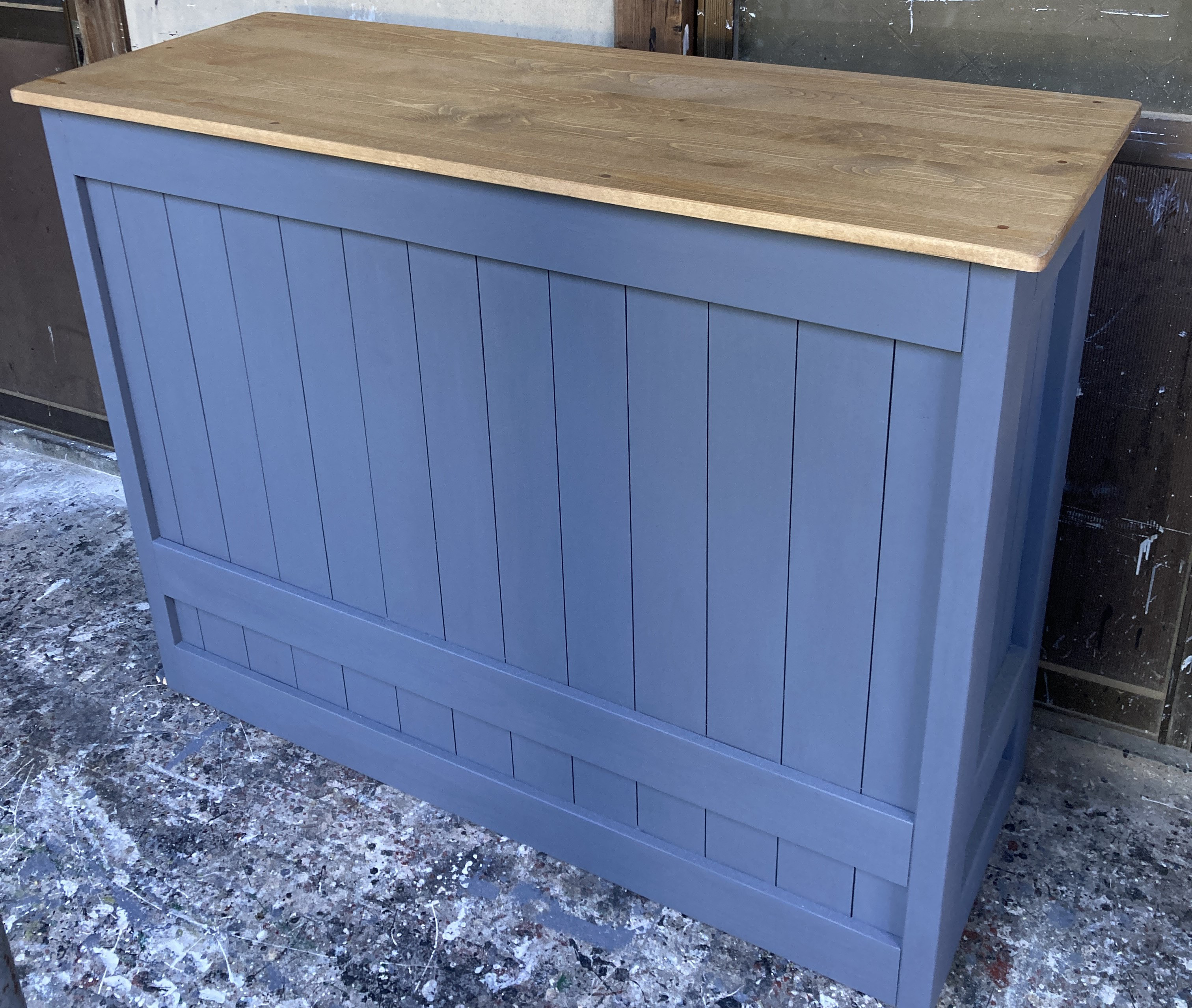 ［受注製作］グレー＆ミデｲアム☆受付カウンターテーブル　レジカウンター【1200】☆棚付き