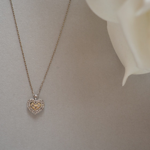 【在庫有】 ハートペンダント ダイヤモンド ネックレス コンビ K18/プラチナ アクセサリー
