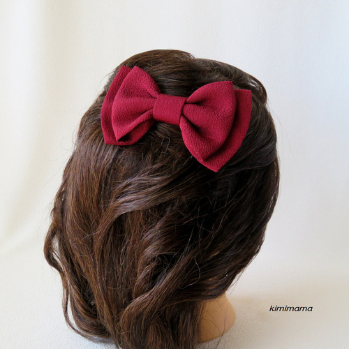 アンティークベアと手染めのアンティークリボン　ハンドメイド アンティーク名古屋帯 リメイク 和装用髪飾り リボンコーム 黒