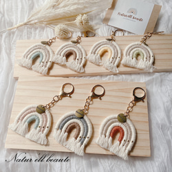 ピンクアーモンド♡ マクラメ ハートバッグチャーム キーホルダー