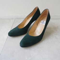 サイズ限定☆8cmヒールのグリーンスエードパンプス緑 パンプス