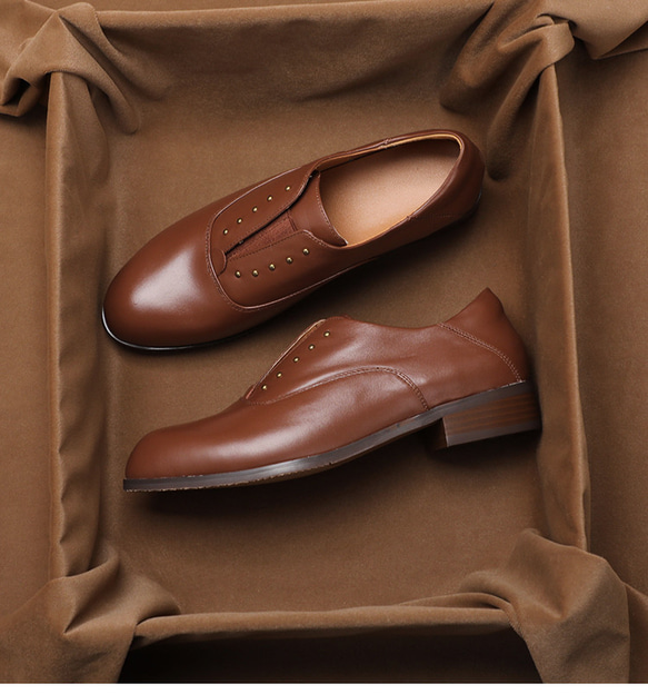 3色 おじ靴 ビジネスシューズ 本革 天然皮革 レザー シューズ ローヒール プラット製法 オックスフォードシューズ 靴 8枚目の画像