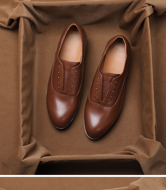 3色 おじ靴 ビジネスシューズ 本革 天然皮革 レザー シューズ ローヒール プラット製法 オックスフォードシューズ 靴 7枚目の画像