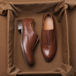 3色 おじ靴 ビジネスシューズ 本革 天然皮革 レザー シューズ ローヒール プラット製法 オックスフォードシューズ 靴 3枚目の画像