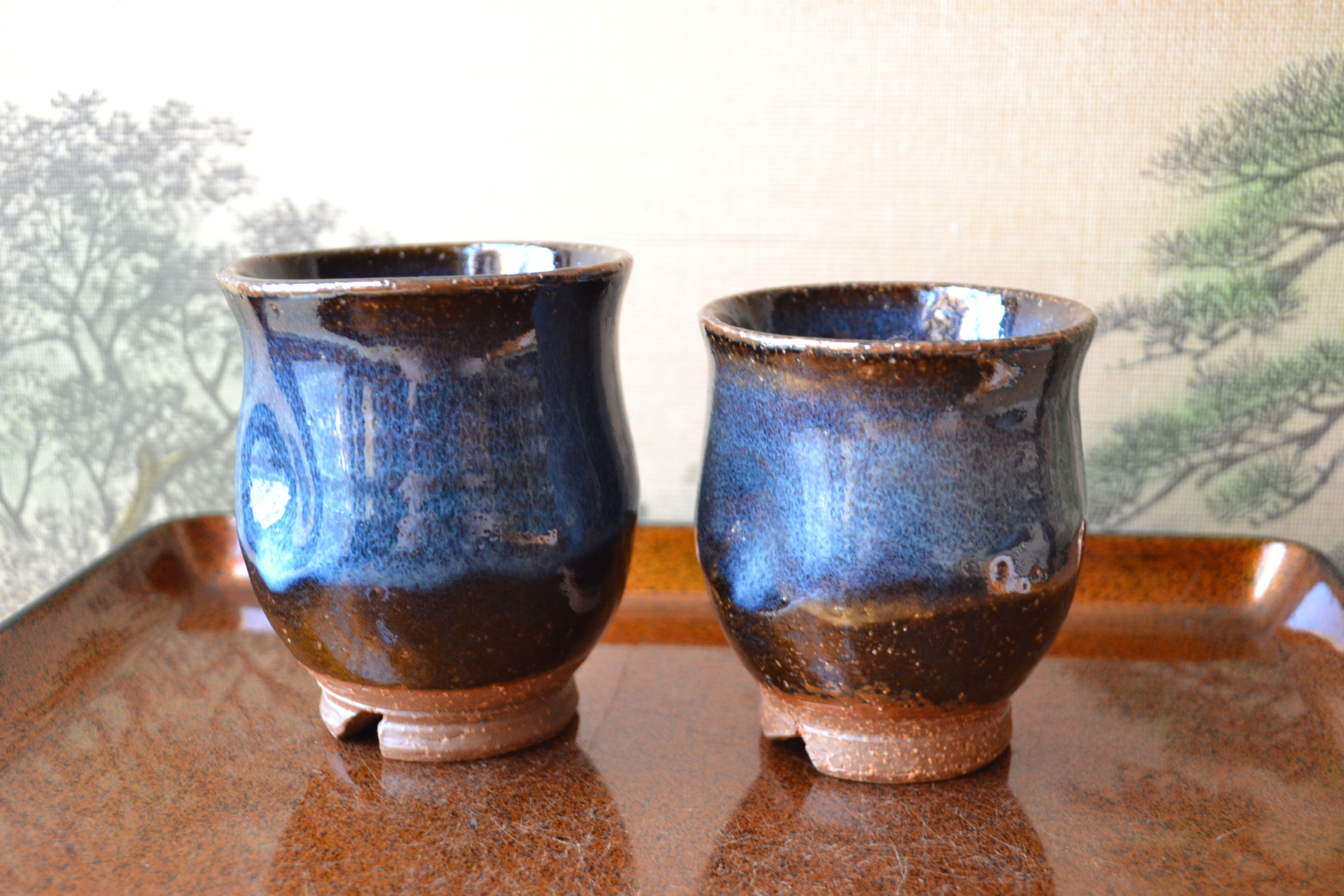 【ゲリラ特割！】えくぼ夫婦湯呑セット(コスモブルー) 　湯呑ペア　ギフト　★萩焼