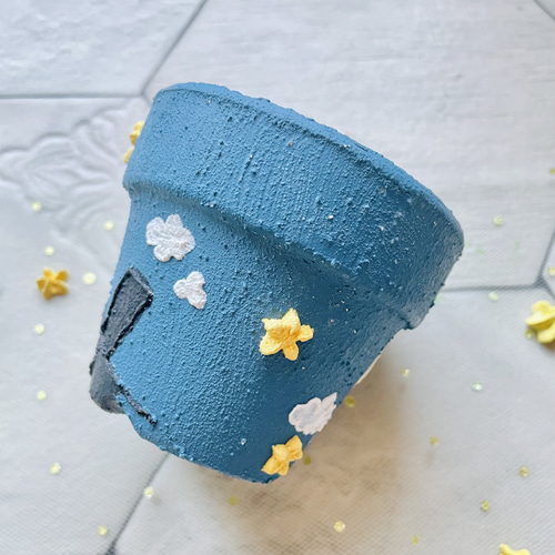 リメイク鉢（ねこずきん月夜）ネコモチーフ モルタルデコ リメ鉢