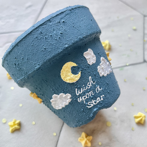 リメイク鉢（ねこずきん月夜）ネコモチーフ モルタルデコ リメ鉢