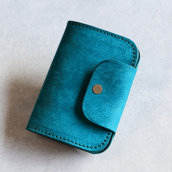 送料無料 AURAMU 薄型 カードが入るキーケース イタリアンスクラッチ・オイルレザー TONI コバルト 真鍮 3枚目の画像