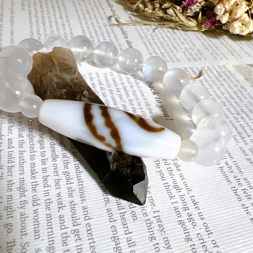 珍品希少天珠☆白蛇天珠☆ツチノコ天珠☆ペリステライト ブレスレット